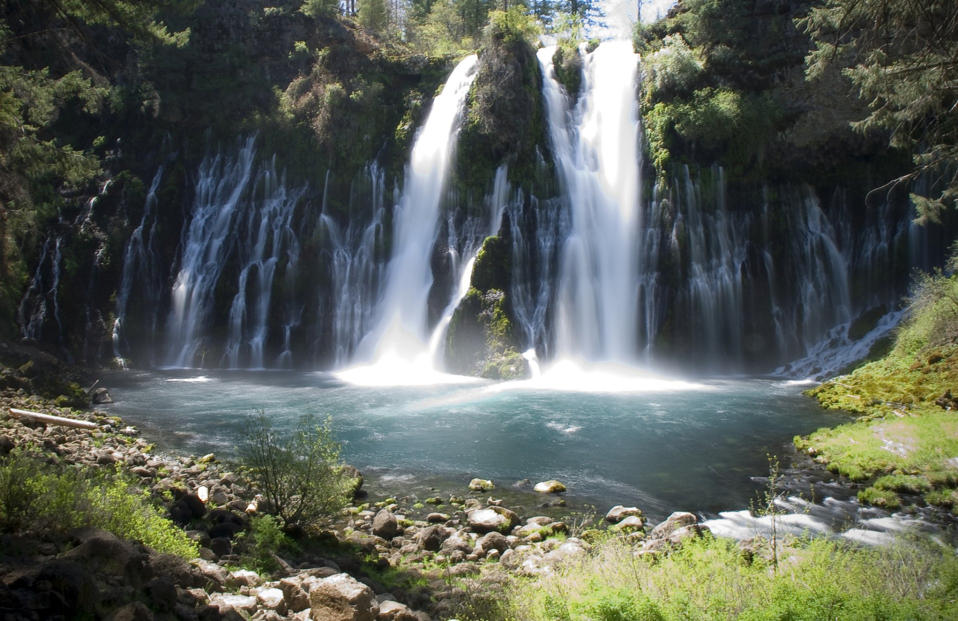 Download California Cliff Nature Waterfall Burney Falls HD Wallpaper