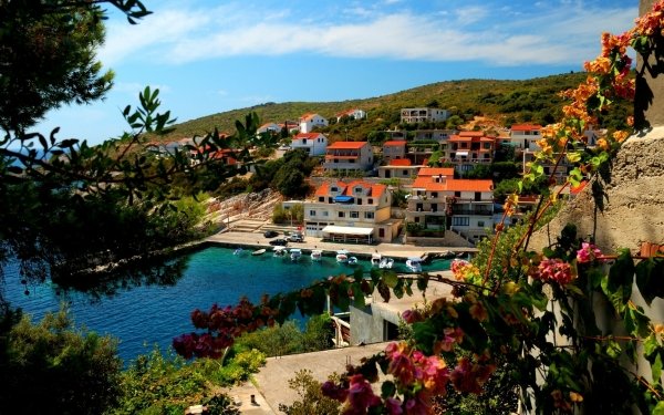 Man Made Town Towns Croatia Coast House Colors Colorful Flower Boat Mountain HD Wallpaper | Background Image