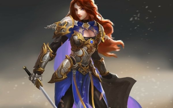 Fantasy Women Warrior Woman Warrior Red Hair Blue Eyes Long Hair Sword Armor HD Wallpaper | Background Image