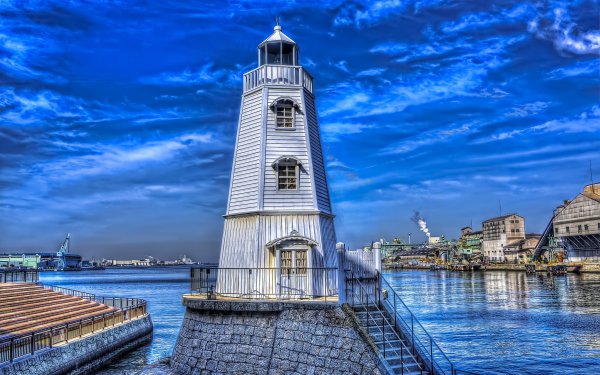 Man Made Lighthouse Blue Brick Stairs Japan HD Wallpaper | Background Image