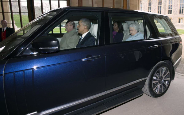  Queen Elizabeth II 90's birthday Prince Phillip driving, President Obama and wife in a range rover