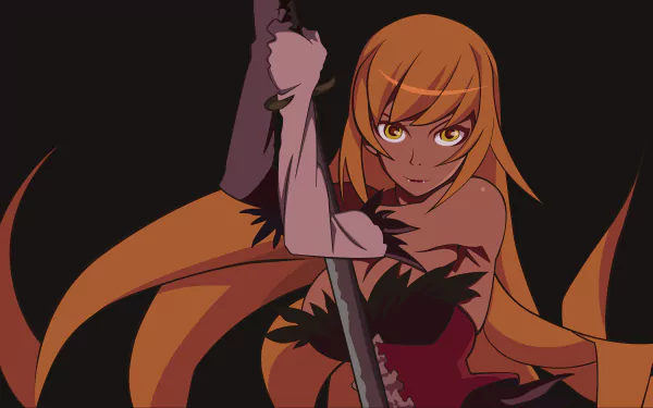 4K Ultra HD anime wallpaper featuring Shinobu Oshino, also known as Kiss-shot Acerola-orion Heart-under-blade, from the Monogatari series in a dynamic pose.