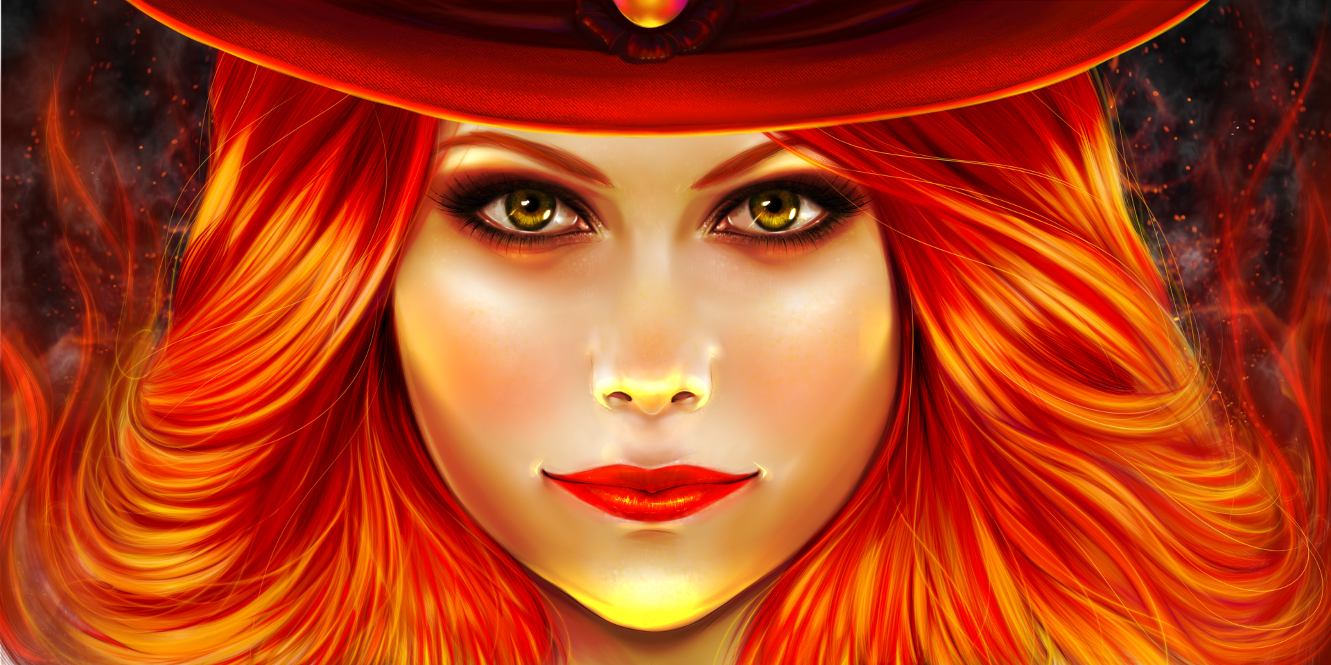 Download Face Green Eyes Red Hair Bright Woman Artistic HD Wallpaper by Owlivia