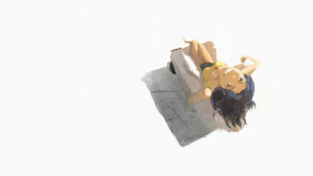 HD PC desktop wallpaper featuring Misato Katsuragi from the anime Neon Genesis Evangelion, depicted in a dynamic pose with a bright, minimalist background.