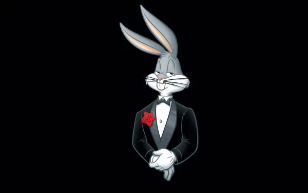 Bugs Bunny, the iconic cartoon character from Looney Tunes, is depicted in a stylish tuxedo, making it a striking HD desktop wallpaper for fans of the classic TV show.