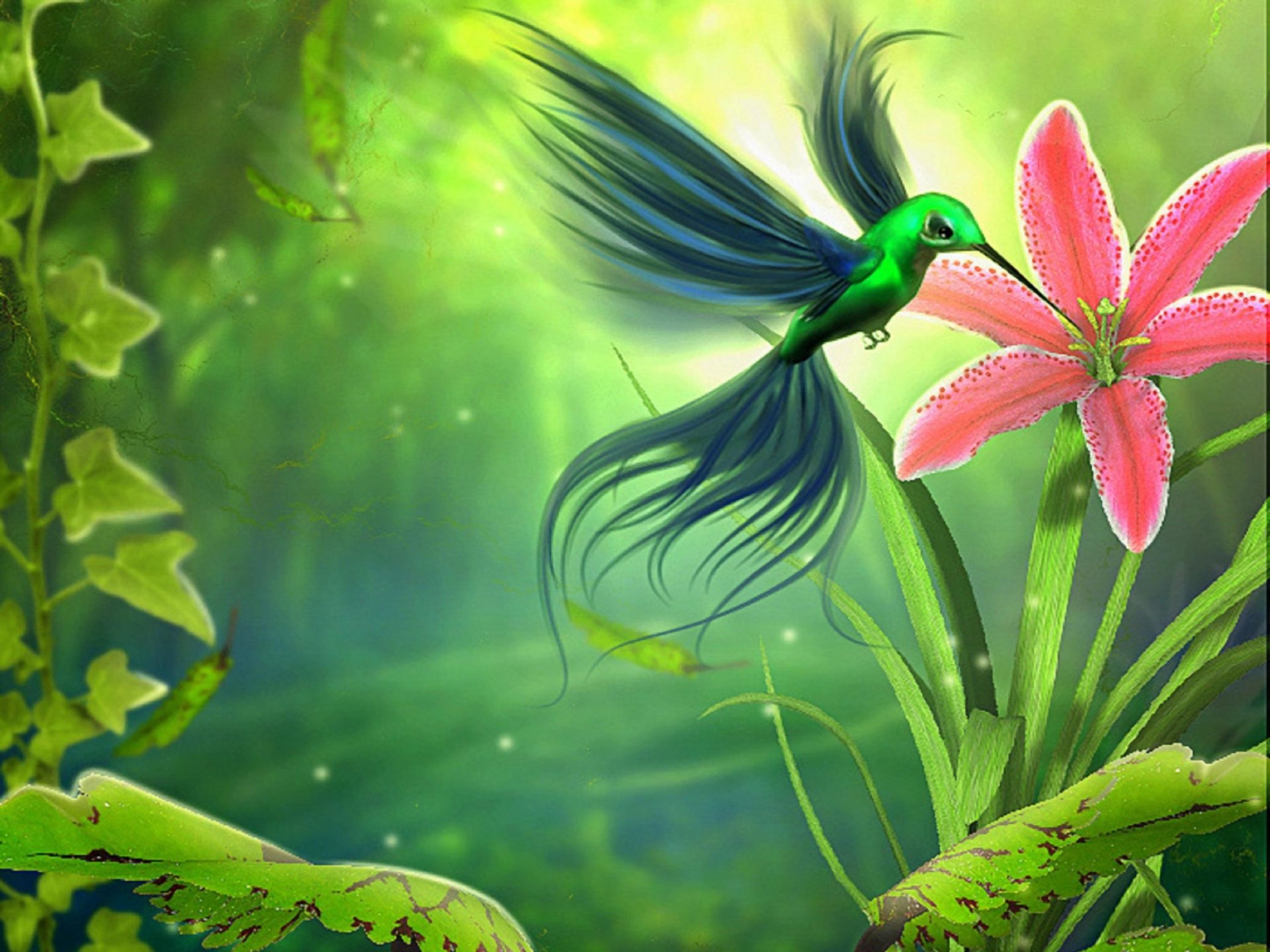 Download Spring Flower Green Bird Animal Hummingbird HD Wallpaper by