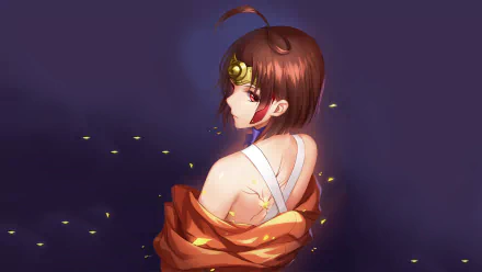 Anime character Mumei from Kabaneri of the Iron Fortress with red eyes and short brown hair, in HD desktop wallpaper.
