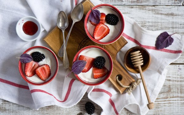 Food Yogurt Dessert Strawberry Blackberry Berry Still Life HD Wallpaper | Background Image