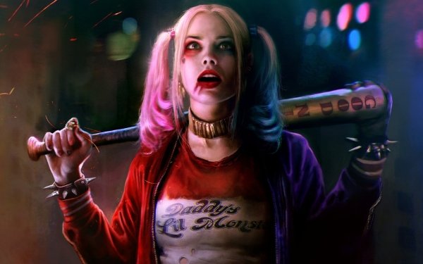 Film Suicide Squad Harley Quinn Margot Robbie DC Comics Blonde Baseball Bat Spikes Collar Two-Toned Hair Fond d'écran HD | Image
