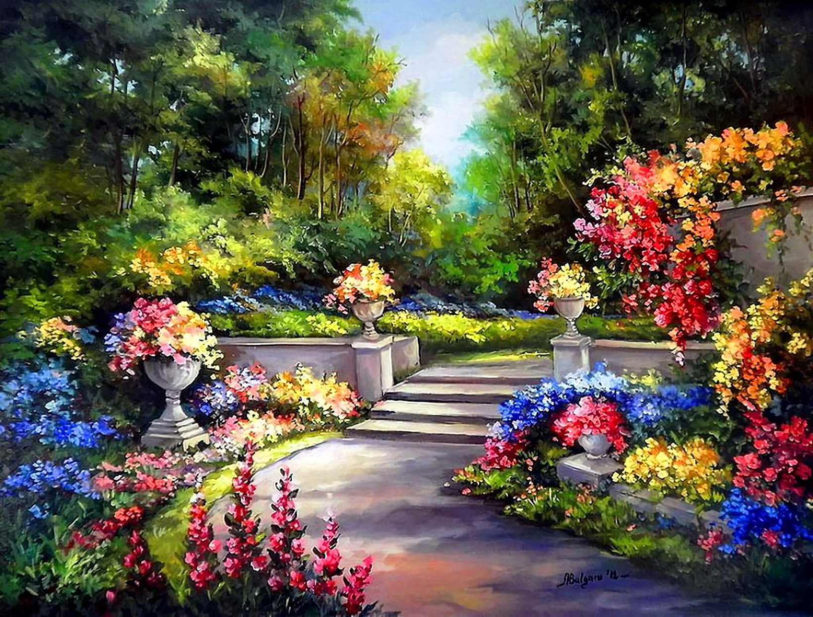 Mùa Xuân đến rồi! Hãy ngắm nhìn bức tranh nền sân vườn đầy hoa nở rực rỡ, mang đến cho bạn một cảm giác tươi mới và năng động.