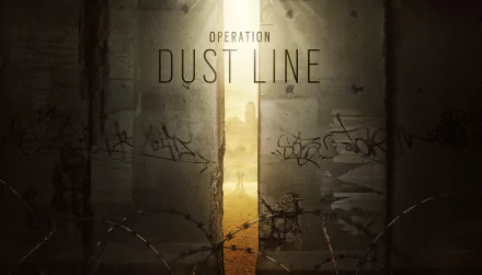 HD PC desktop wallpaper featuring a dusty, war-torn scene from Tom Clancy's Rainbow Six Siege, highlighting the Operation Dust Line update.