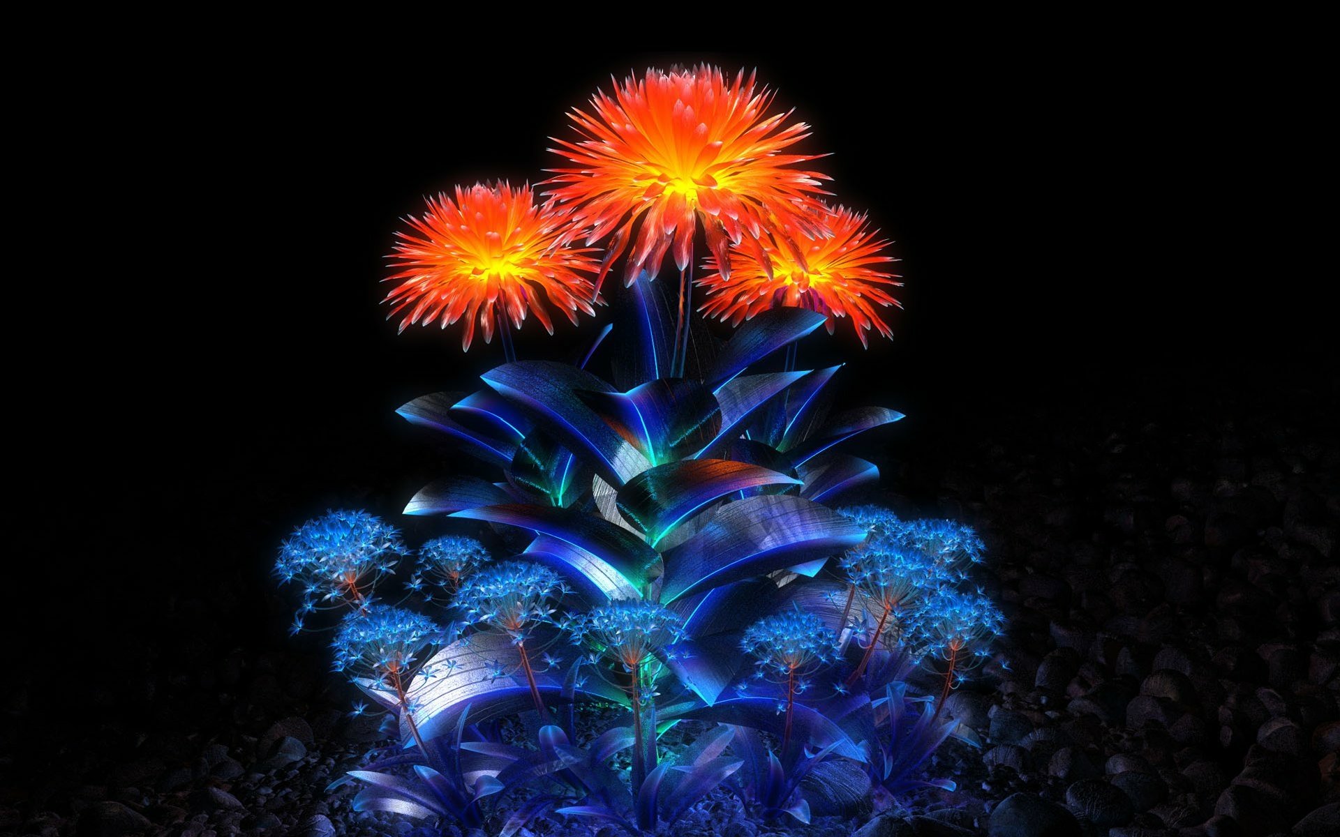 Download Orange Flower Blue Flower Artistic Digital Art HD Wallpaper