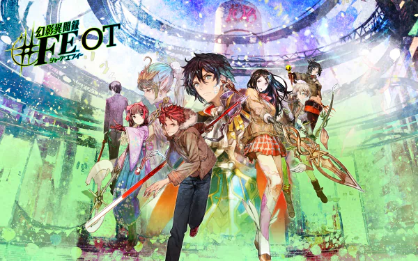 HD desktop wallpaper featuring characters from Tokyo Mirage Sessions #FE set against a colorful concert backdrop.