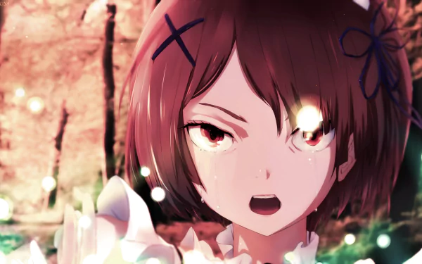 HD desktop wallpaper featuring Ram from Re:ZERO - Starting Life in Another World, capturing her intense expression amidst a magical background.