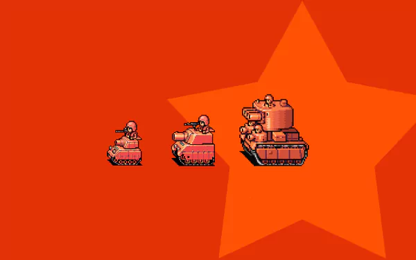 HD desktop wallpaper featuring pixelated military units from Advance Wars on an orange, starry background.