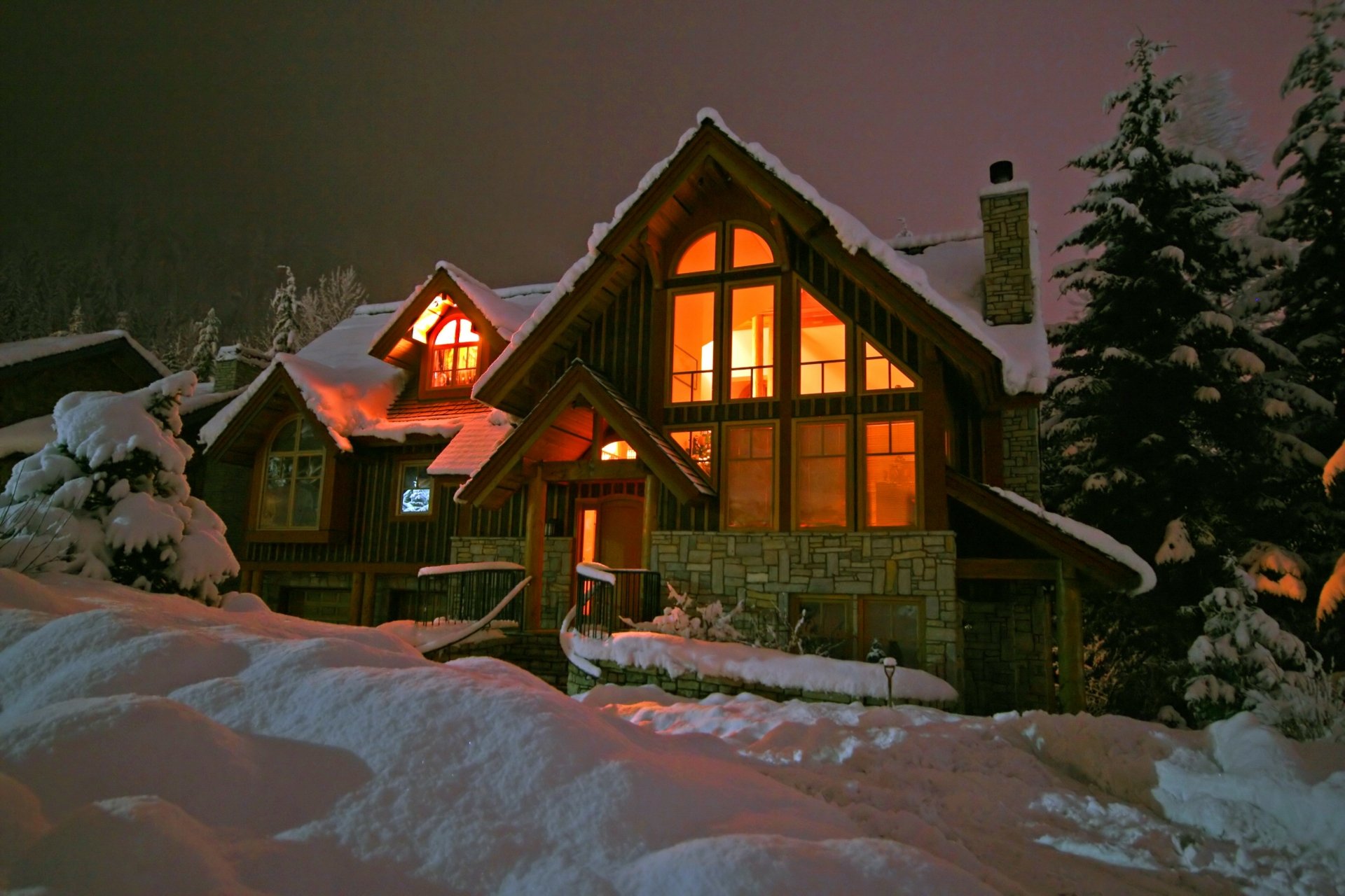 House on a Winter Night 4k Ultra Fondo de pantalla HD | Fondo de