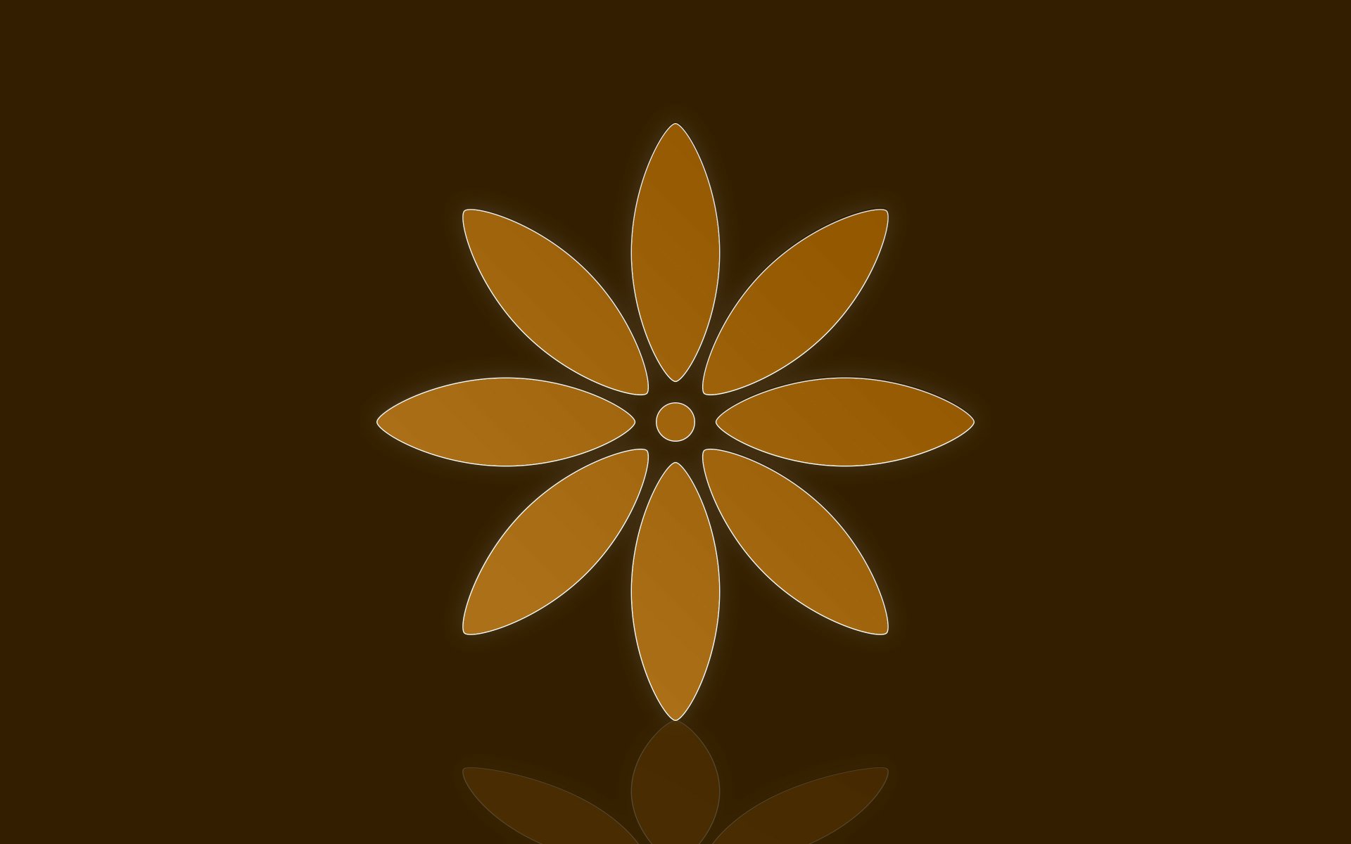 Artistic orange glowing eight-petal flower design with subtle reflection on a dark brown background — 4K Ultra HD PC desktop wallpaper.
