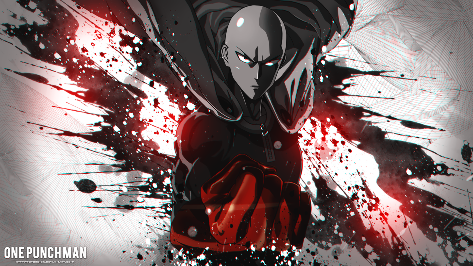 Download wallpaper 1920x1080 saitama of one punch man, neon oled dark,  anime, full hd, hdtv, fhd, 1080p wallpaper, 1920x1080 hd background, 29934