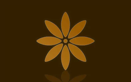Artistic orange glowing eight-petal flower design with subtle reflection on a dark brown background — 4K Ultra HD PC desktop wallpaper.
