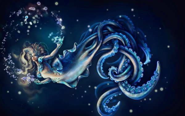 Fantasy Women Octupus Squid Tentacle Blue Ocean HD Wallpaper | Background Image