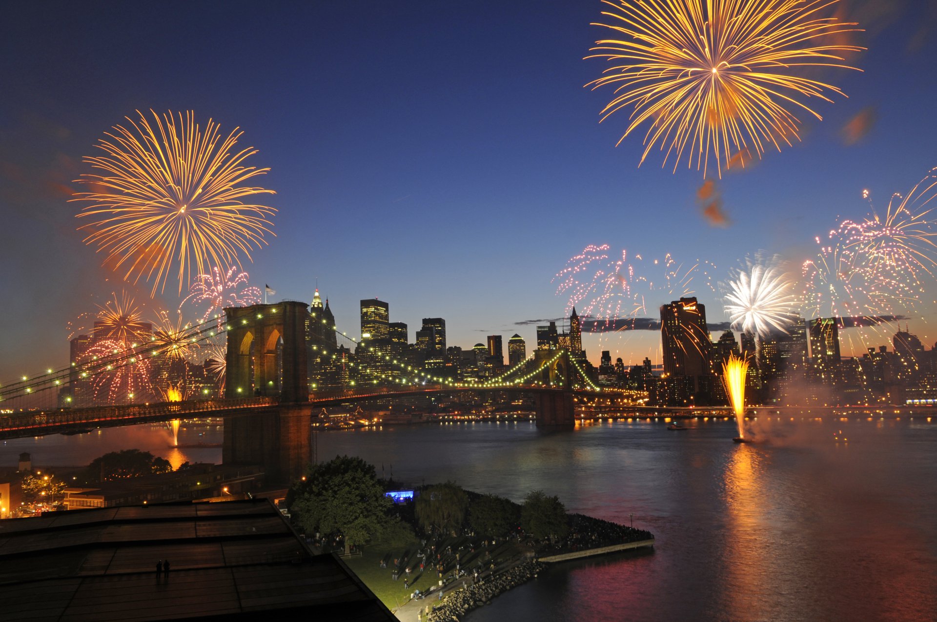 Download New York Brooklyn Bridge Light Bridge Night City Photography