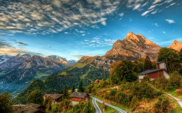 Photography Landscape Village House Mountain Switzerland Road HD Wallpaper | Background Image
