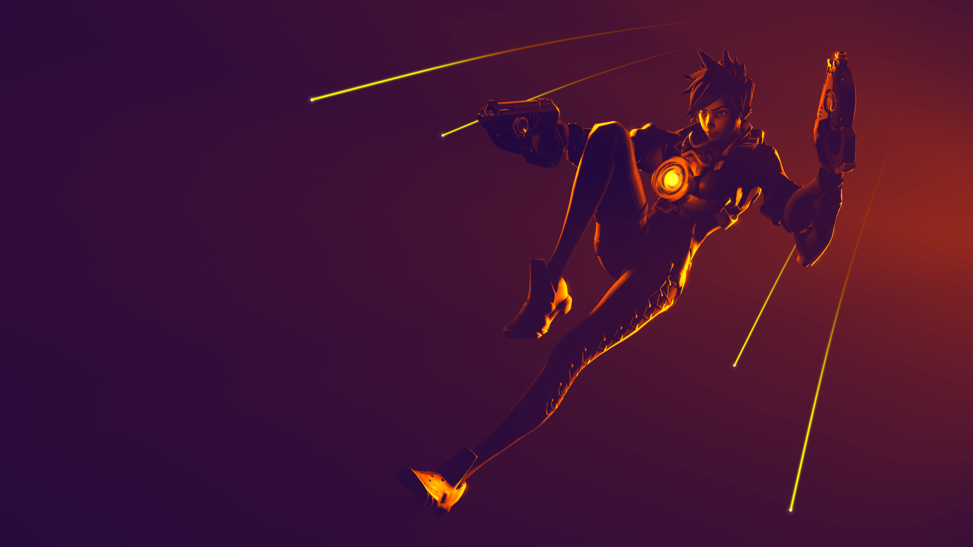 HD wallpaper featuring Tracer from Overwatch, showcasing the character in action with dynamic lines and vibrant colors, set against a striking background.