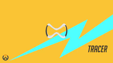 4K Ultra HD PC desktop wallpaper featuring Tracer's iconic goggles and blue lightning bolt from the video game Overwatch on a vibrant orange background.