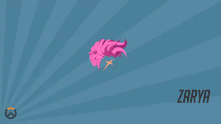 4K Ultra HD Overwatch wallpaper featuring Zarya's distinct pink hair against a blue background with stylized rays and the character's name.