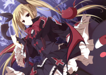 Anime character Rachel Alucard from Blazblue is depicted in detailed 4K Ultra HD, featuring her dark gothic attire and flowing blonde hair against a dramatic backdrop.