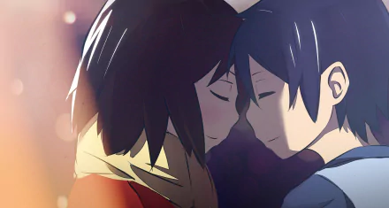 A heartfelt moment between Satoru Fujinuma and Kayo Hinazuki from the anime Erased, captured in a colorful HD desktop wallpaper, evoking themes of connection and nostalgia.