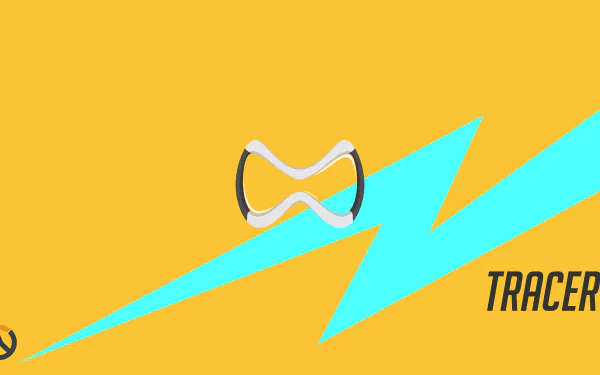 4K Ultra HD PC desktop wallpaper featuring Tracer's iconic goggles and blue lightning bolt from the video game Overwatch on a vibrant orange background.