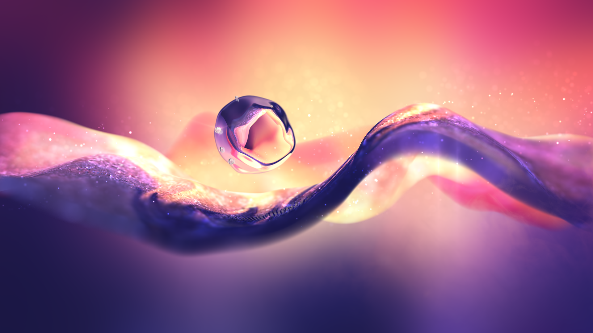An artistic HD wallpaper featuring a swirling wave of vibrant colors and a central droplet, creating a dynamic and captivating background for desktop use.