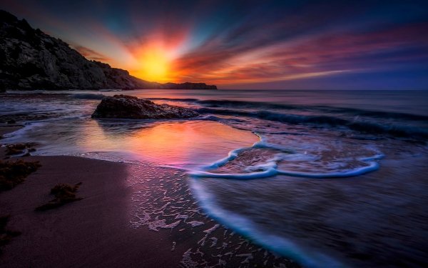 Nature Beach Sunset Ocean Sea Horizon HD Wallpaper | Background Image