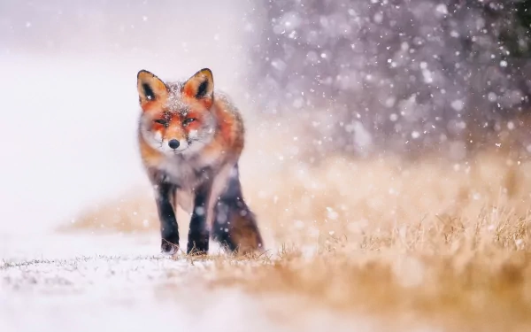 snowfall Animal fox HD Desktop Wallpaper | Background Image