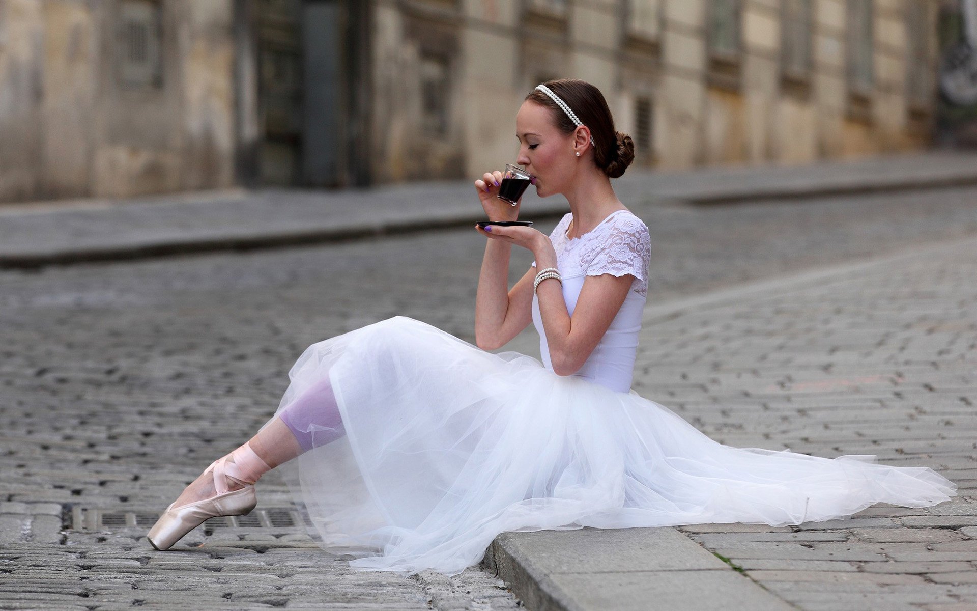 Download Coffee Tutu Ballerina Model Brunette Woman Mood HD Wallpaper