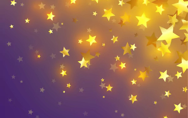 An abstract design featuring shimmering golden stars scattered across a rich purple background, creating a captivating 4K Ultra HD desktop wallpaper.