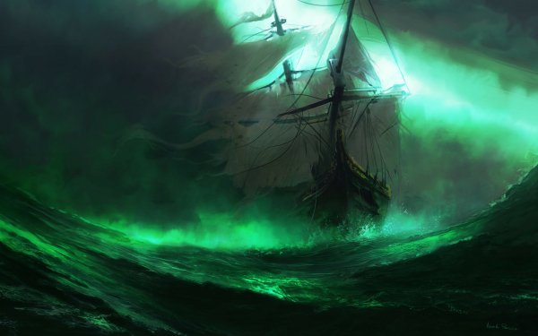 Fantasy Ship Ocean Green HD Wallpaper | Background Image