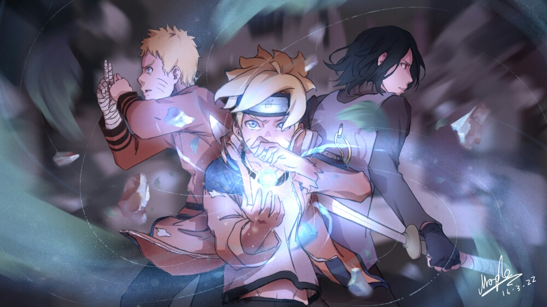 Naruto, Sasuke and Boruto by Maple
