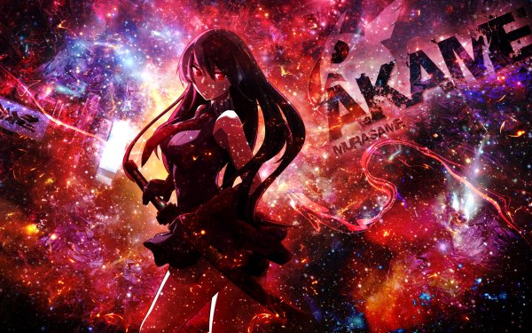 Anime Akame ga Kill! Akame Black Hair Long Hair Red Eyes Dress Black Dress Weapon Sword Katana Tie HD Wallpaper | Background Image