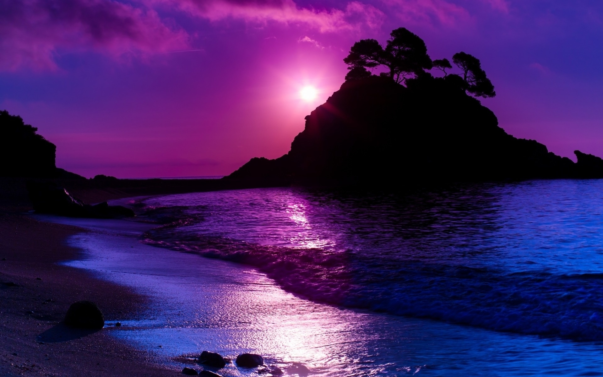 Purple Ocean Sunset Hd Wallpaper Sfondo 1920x1200 Id711648