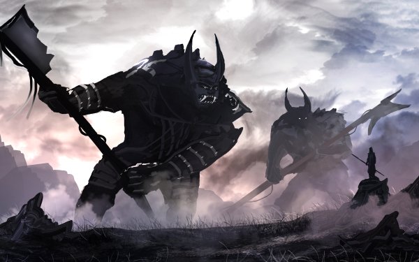 Fantasy Giant Warrior Axe Horns HD Wallpaper | Background Image
