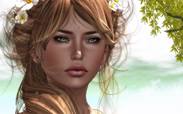 Fantasy Women Brunette Face Green Eyes HD Wallpaper | Background Image