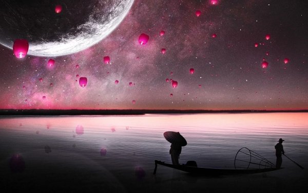 Artistic Fantasy Boat Planet Lantern Pink HD Wallpaper | Background Image