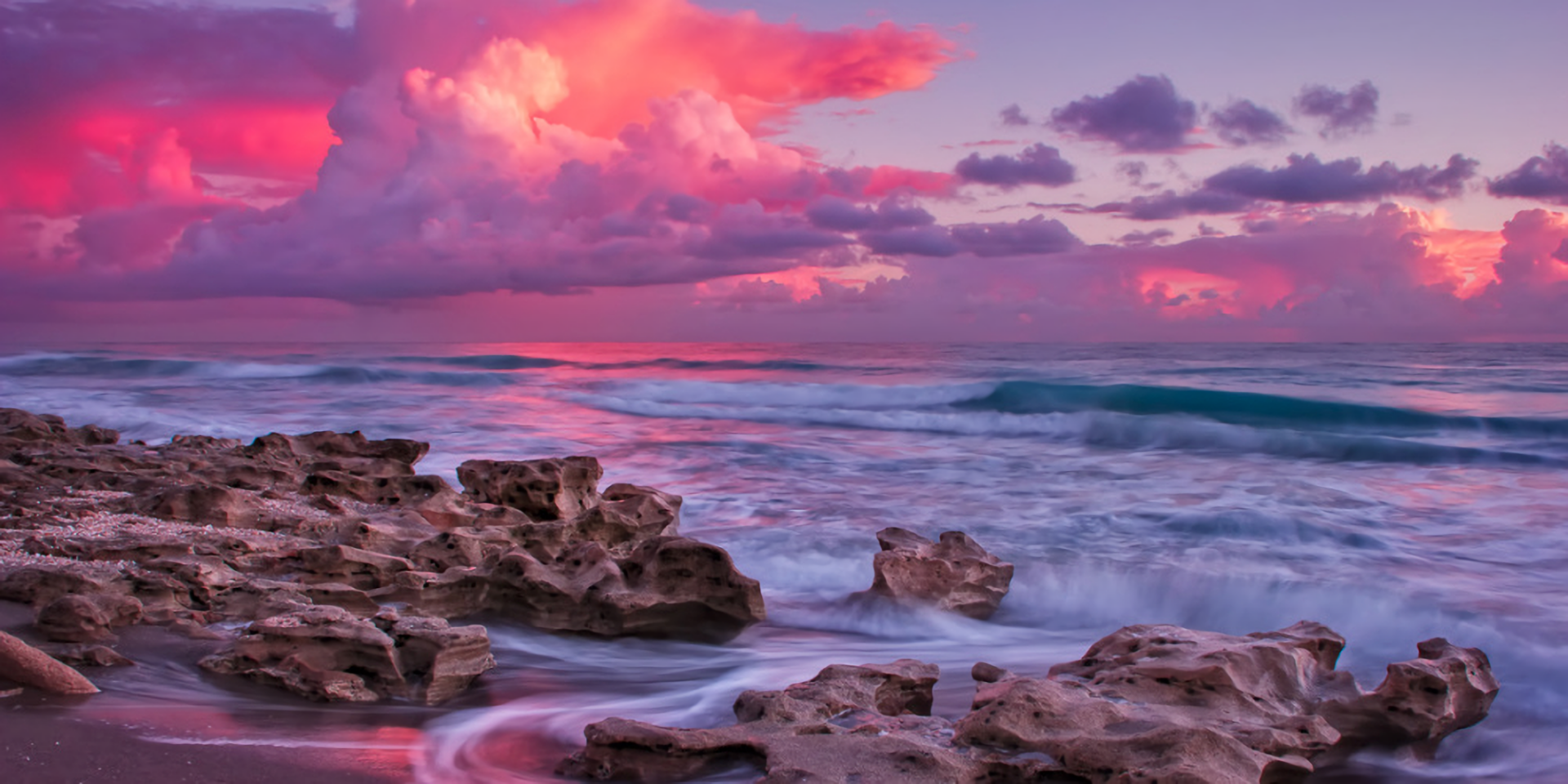2000x1000 Pink Ocean Sunset Wallpaper Background Image. 