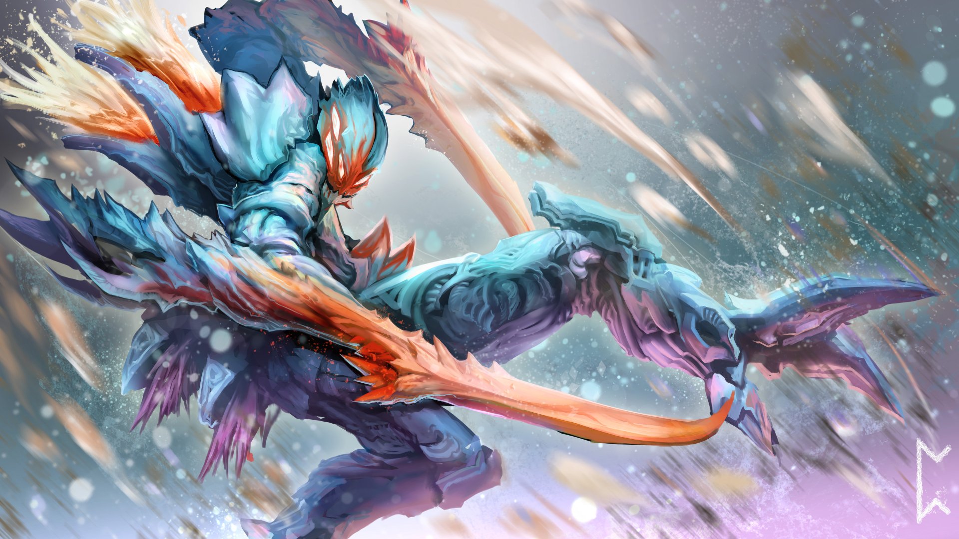 A dynamic 4K Ultra HD depiction of Kha'Zix from League of Legends, showcasing the character's fierce design and vibrant colors amid an explosive background.