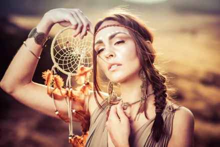 dreamcatcher brown eyes braid brunette woman model HD Desktop Wallpaper | Background Image
