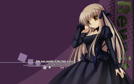 HD PC desktop wallpaper featuring Akane Senri from the anime Rewrite, with a dark purple background and stylized text on the right side.