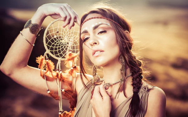 dreamcatcher brown eyes braid brunette woman model HD Desktop Wallpaper | Background Image