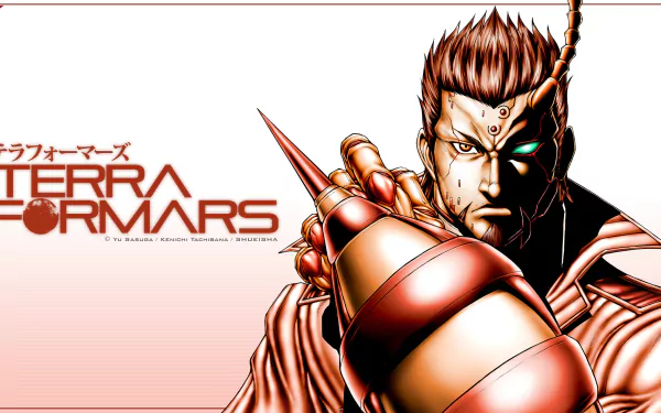 High-definition wallpaper featuring Komachi Shokichi from the anime Terra Formars, showcasing a dynamic pose with a distinctive weapon and bold colors.